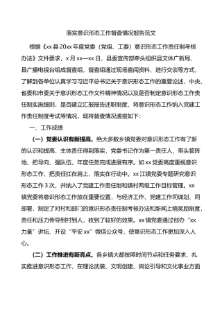 落实意识形态工作督查情况报告
