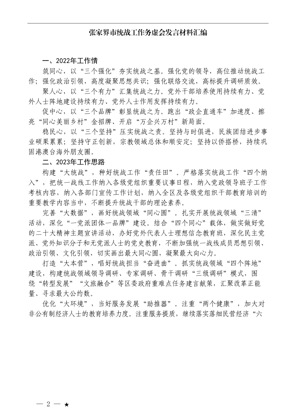 （6篇）市统战工作务虚会发言材料汇编_第2页