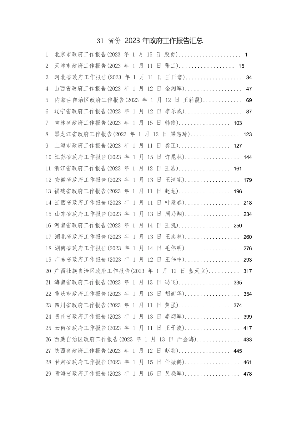（31省份）2023年政府工作报告汇总（仅供参考）_第1页