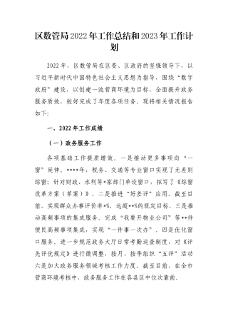 区数管局2022年工作总结和2023年工作计划