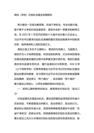 高校（学校）纪检队伍建设发展报告