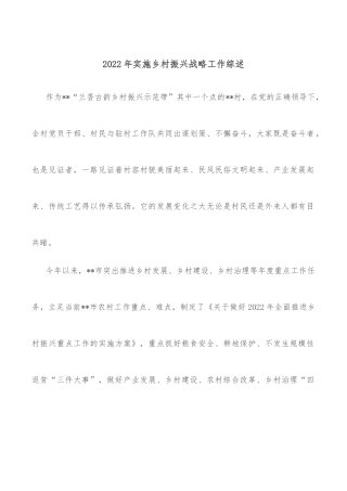 2022年实施乡村振兴战略工作综述