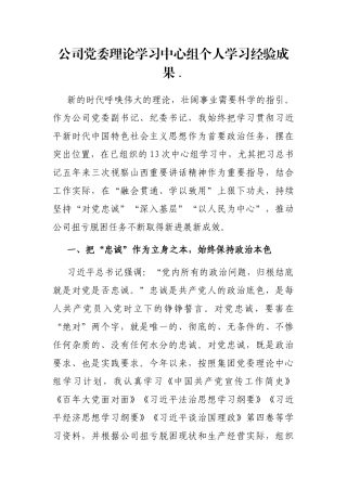 公司党委理论学习中心组个人学习经验成果