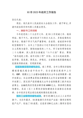 XX市2023年政府工作报告