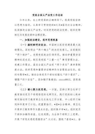 党组全面从严治党工作总结