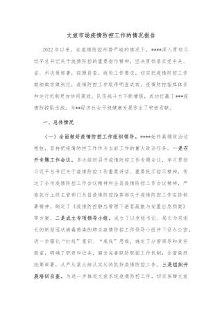 文旅市场疫情防控工作的情况报告