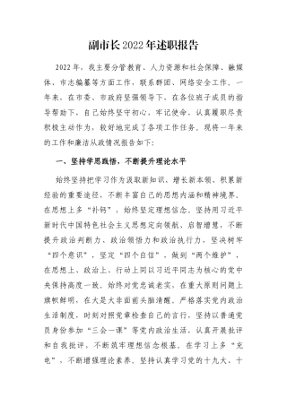 副市长2022年述职报告