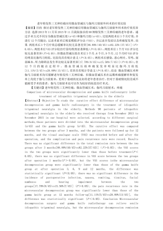 老年特发性三叉神经痛应用微血管减压与伽玛刀放射外科术的疗效比较