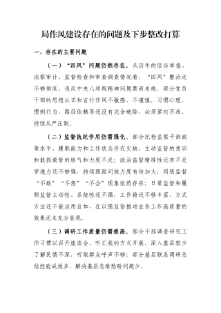 局作风建设存在的问题及下步整改打算