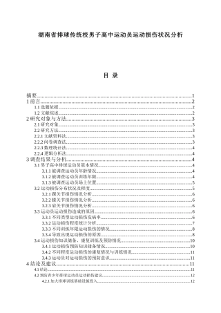 湖南省排球传统校男子高中运动员运动损伤状况分析运动训练专业