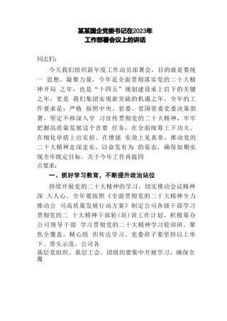 某某国企党委书记在2023年工作部署会议上的讲话