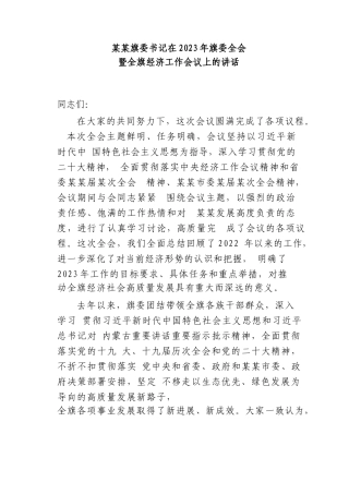某某旗委书记在2023年旗委全会暨全旗经济工作会议上的讲话
