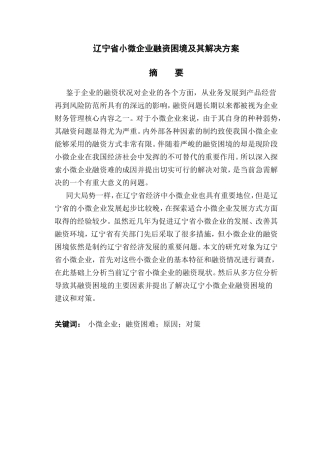 辽宁省小微企业融资困境及其解决方案