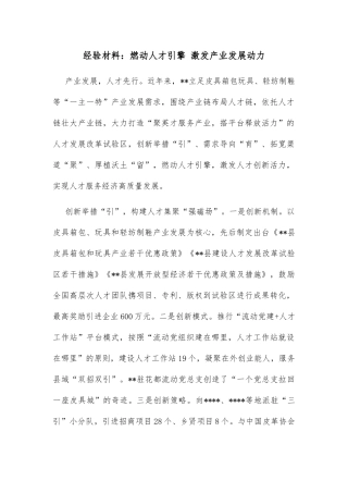经验材料：燃动人才引擎 激发产业发展动力