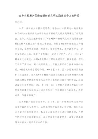 在市乡村振兴促进会新时代文明实践座谈会上的讲话
