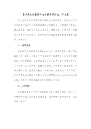 市开展打击整治养老诈骗专项行动工作方案