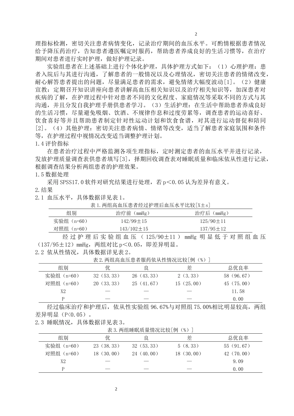 护理专业+个体化护理对老年高血压患者血压和睡眠质量改善的效果_第2页