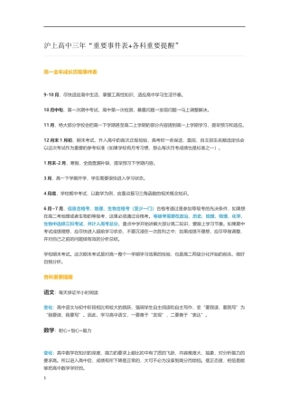 沪上高中三年“重要事件表+各科重要提醒”