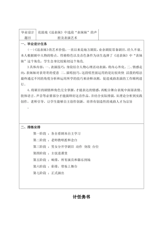 花鼓戏《送表妹》中“表妹妹”的声腔及表演艺术(任务书）