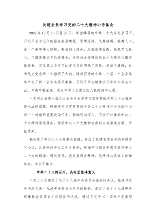 民建会员学习党的二十大精神心得体会