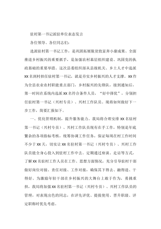 驻村第一书记派驻单位表态发言
