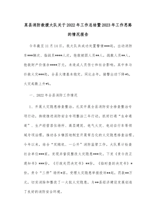 某县消防救援大队关于2022年工作总结暨2023年工作思路的情况报告