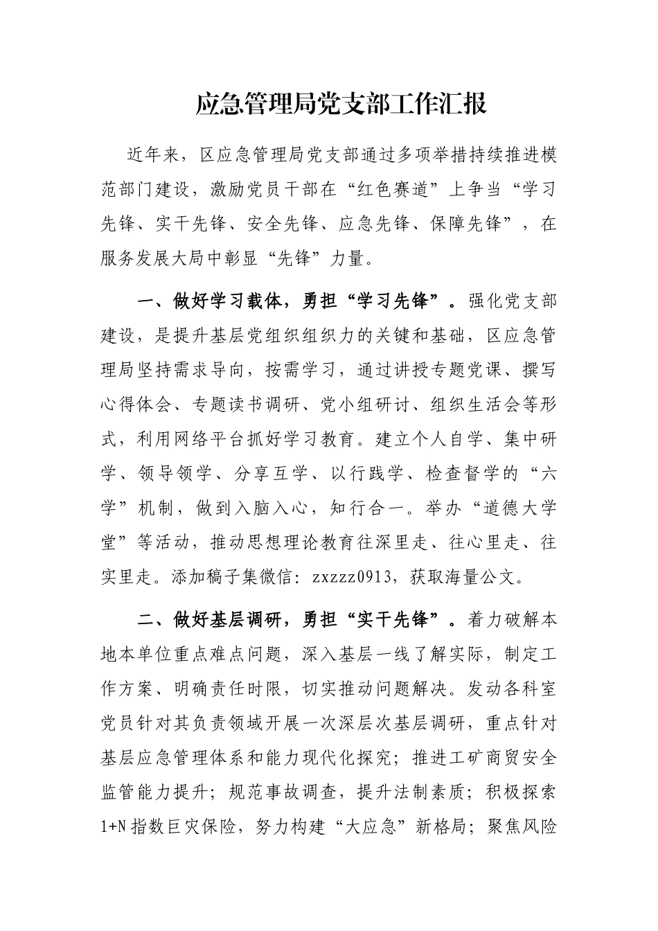 应急管理局党支部工作汇报_第1页