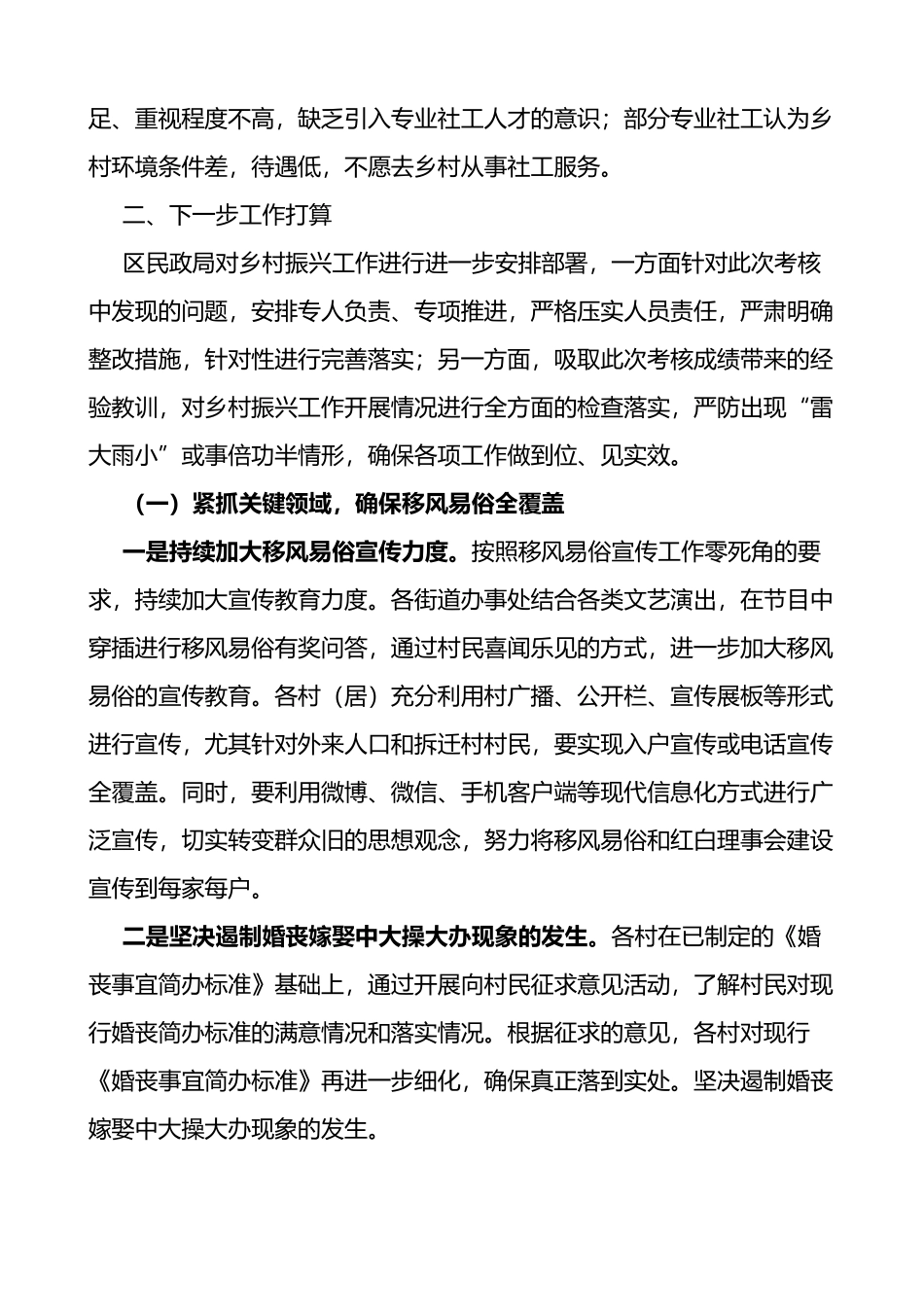 区民政局乡村振兴工作汇报范文存在问题原因打算工作总结报告_第2页
