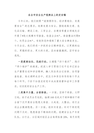 在全市安全生产视频会上的发言稿