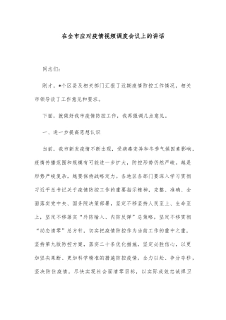 在全市应对疫情视频调度会议上的讲话