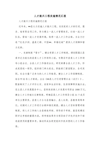 人才振兴工程实施情况汇报
