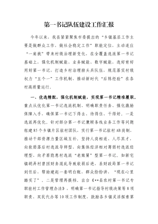 第一书记队伍建设工作汇报