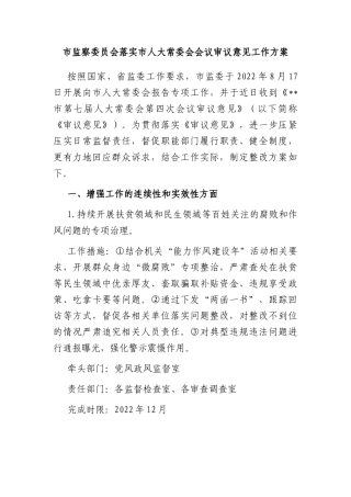 市监察委员会落实市人大常委会会议审议意见工作方案