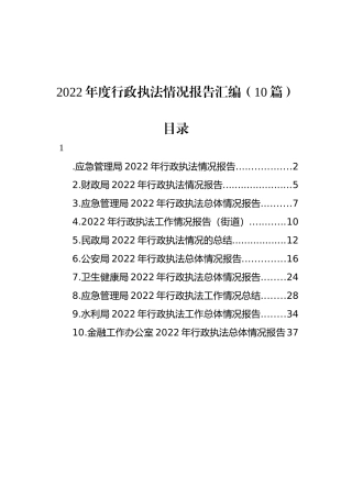 2022年度行政执法情况报告汇编（10篇）