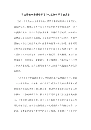 司法局长市委理论学习中心组集体学习会发言