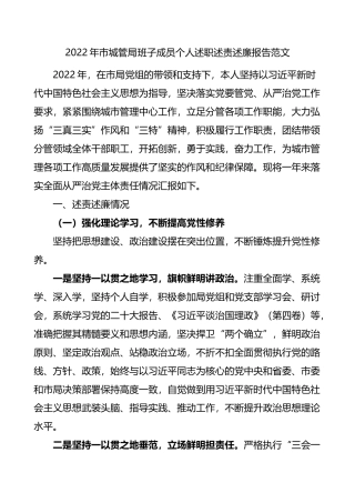 2022年市城管局班子成员个人述职述责述廉报告范文述学报告