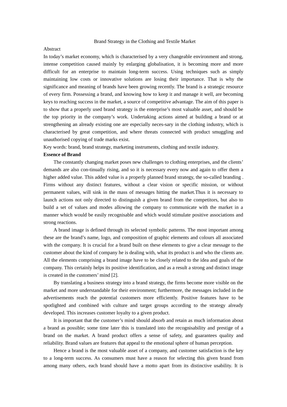 品牌营销战略Brand Strategy in the Clothing and Textile Market_第1页