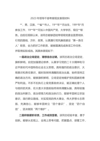 2023年领导干部考察现实表现材料
