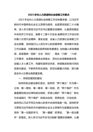 2023年州人力资源和社会保障工作要点