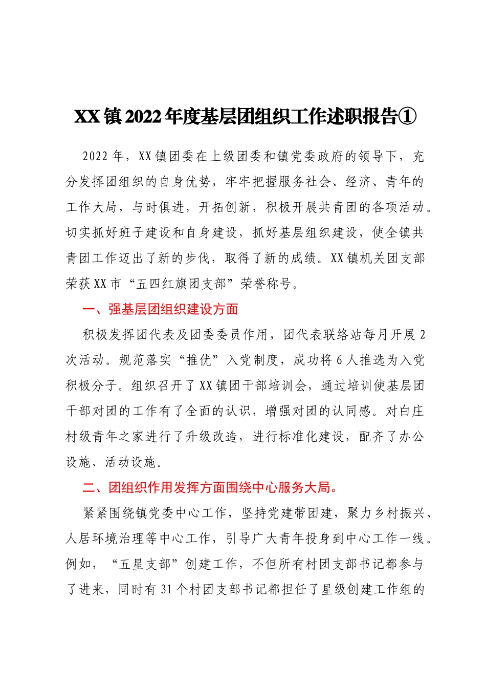 XX镇2022年度基层团组织工作述职报告汇编3篇_第1页