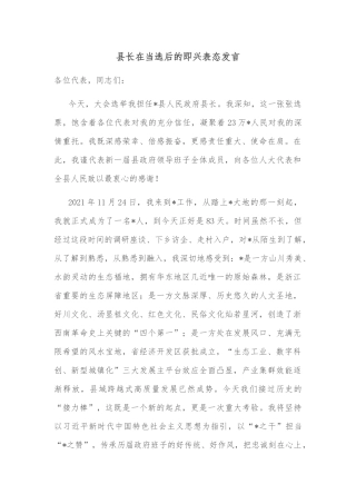 县长在当选后的即兴表态发言