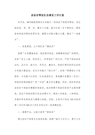 县驻村帮扶队伍建设工作汇报