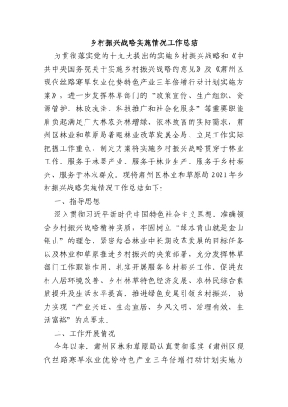 乡村振兴战略实施情况工作总结