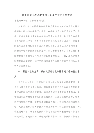 教育局局长在县教育团工委成立大会上的讲话