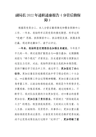 副局长2022年述职述廉报告（分管后勤保障）