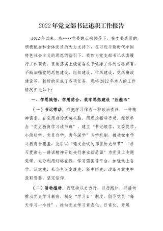 2022年党支部书记述职工作报告
