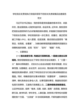 学校党总支贯彻执行党组织领导下的校长负责制情况自查报告