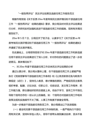 一报告两评议民主评议结果及选拔任用工作总结报告范文