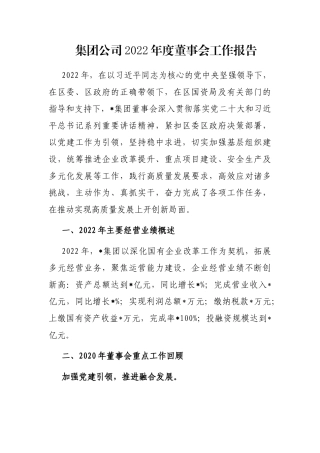 集团公司2022年度董事会工作报告