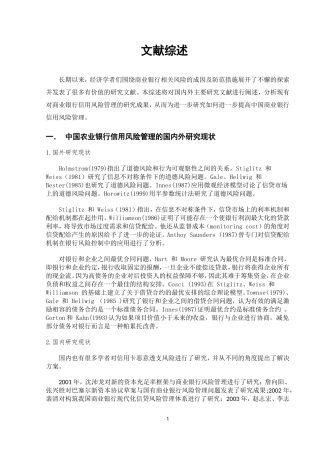 中国农业银行信用风险管理中存在的问题及对策研究文献综述